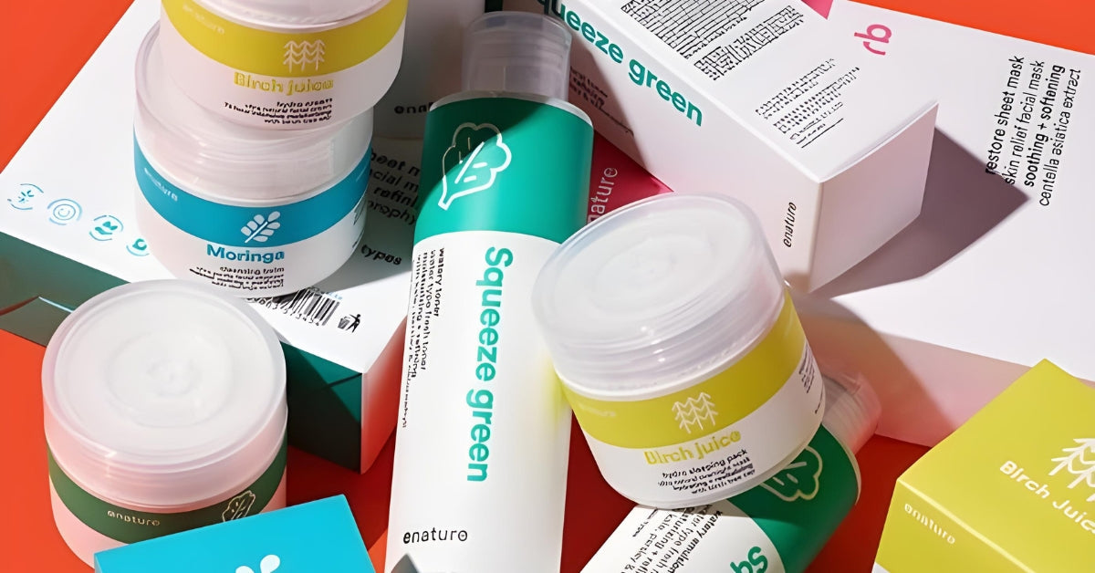 Discover the Natural Glow with E-Nature: Your Guide to Korean Skincare Bliss - E-Nature skincare products displayed on a vibrant background.