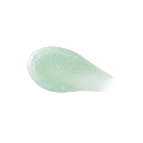Texture and color of 107 Scalp Cooling Breeze Shampoo 380ml sample on white background, focus on product details and formula.