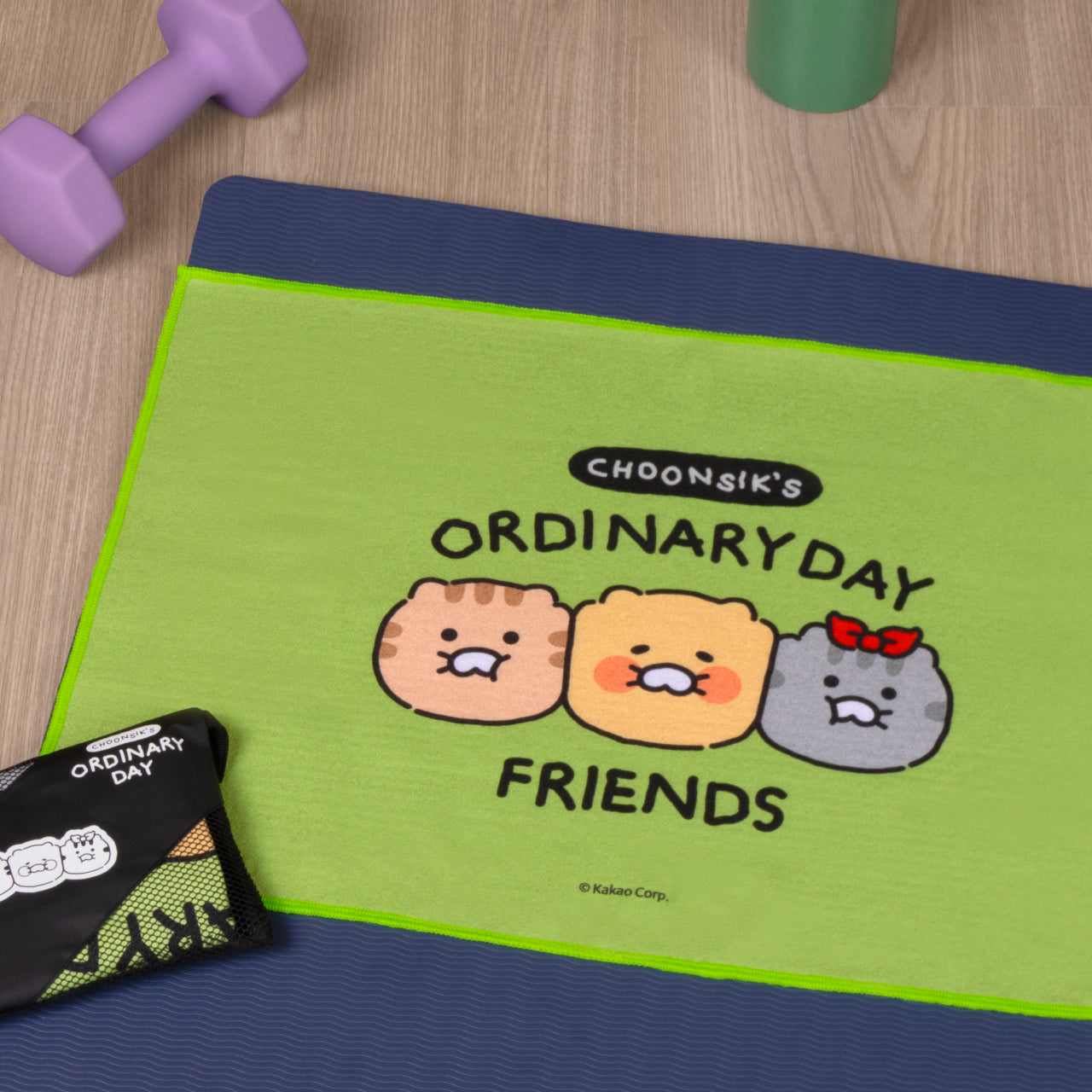 Chunsik Yoga Towel Green Serviette - Official Kakao Friends merchandise | Koolseoul