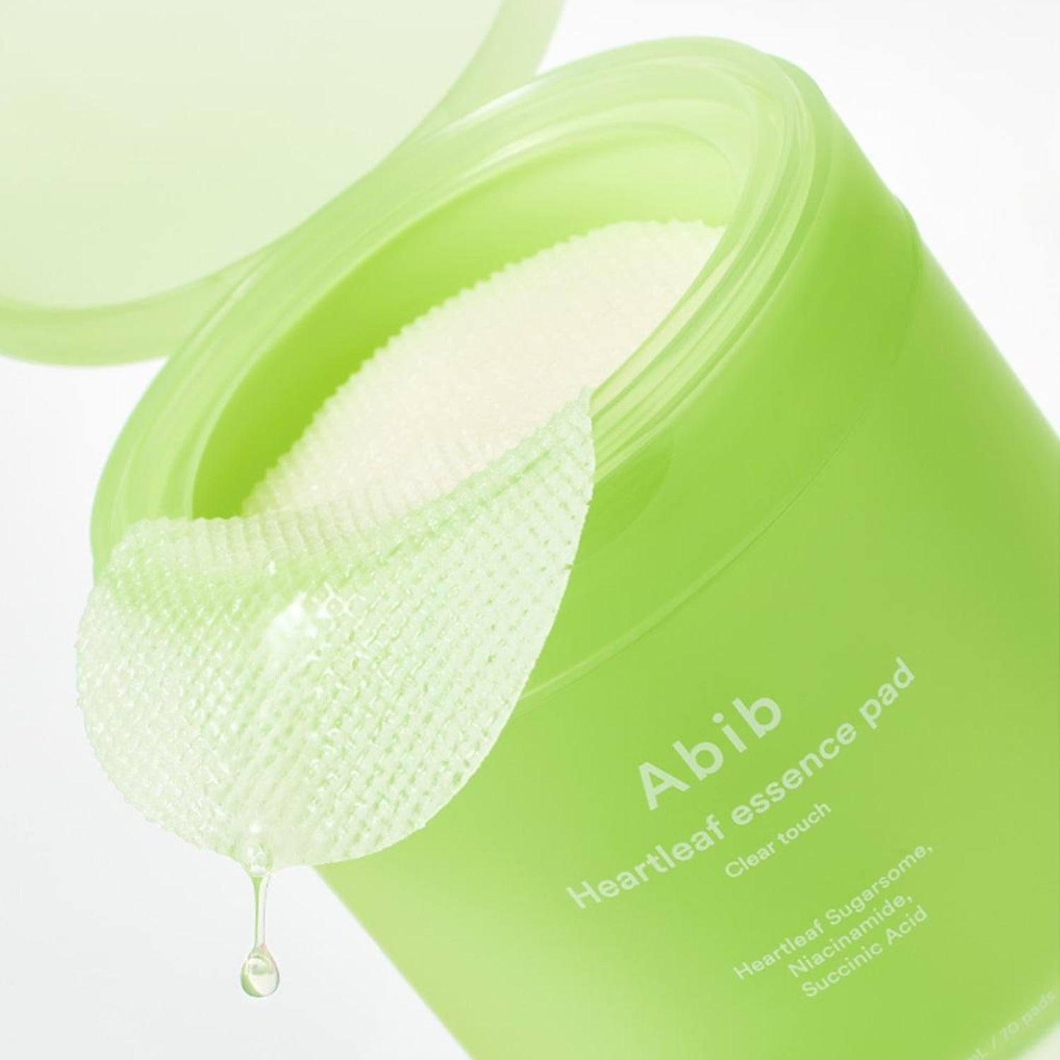 ABIB Eoseongcho Trace Essence Pad Clear Touch 70 Sheets (+70 Sheets Refill + Buckle Pouch) in green packaging with open lid