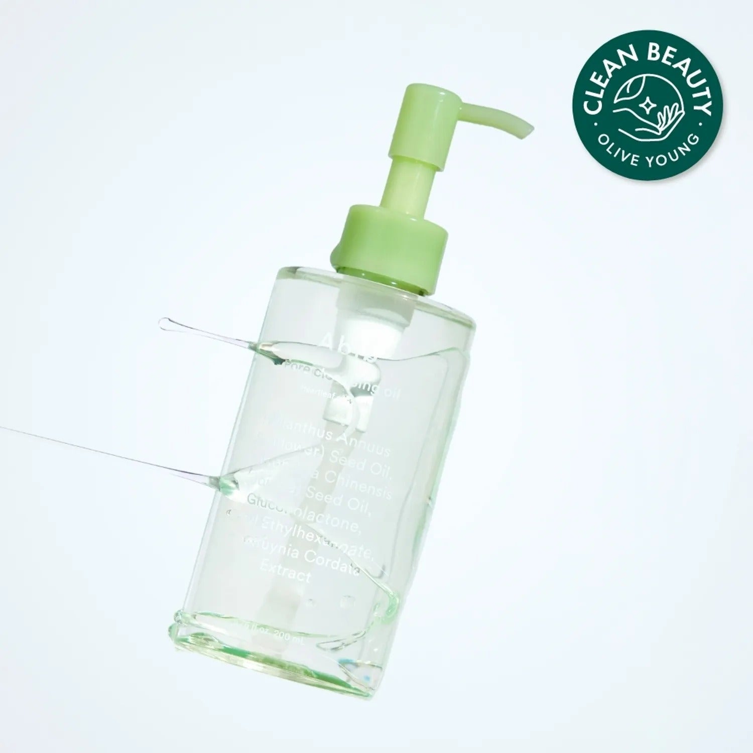 ABIB Pore Cleansing Oil Heartleaf Oil-Wash 200ml, transparent bottle with green pump, Clean Beauty certified