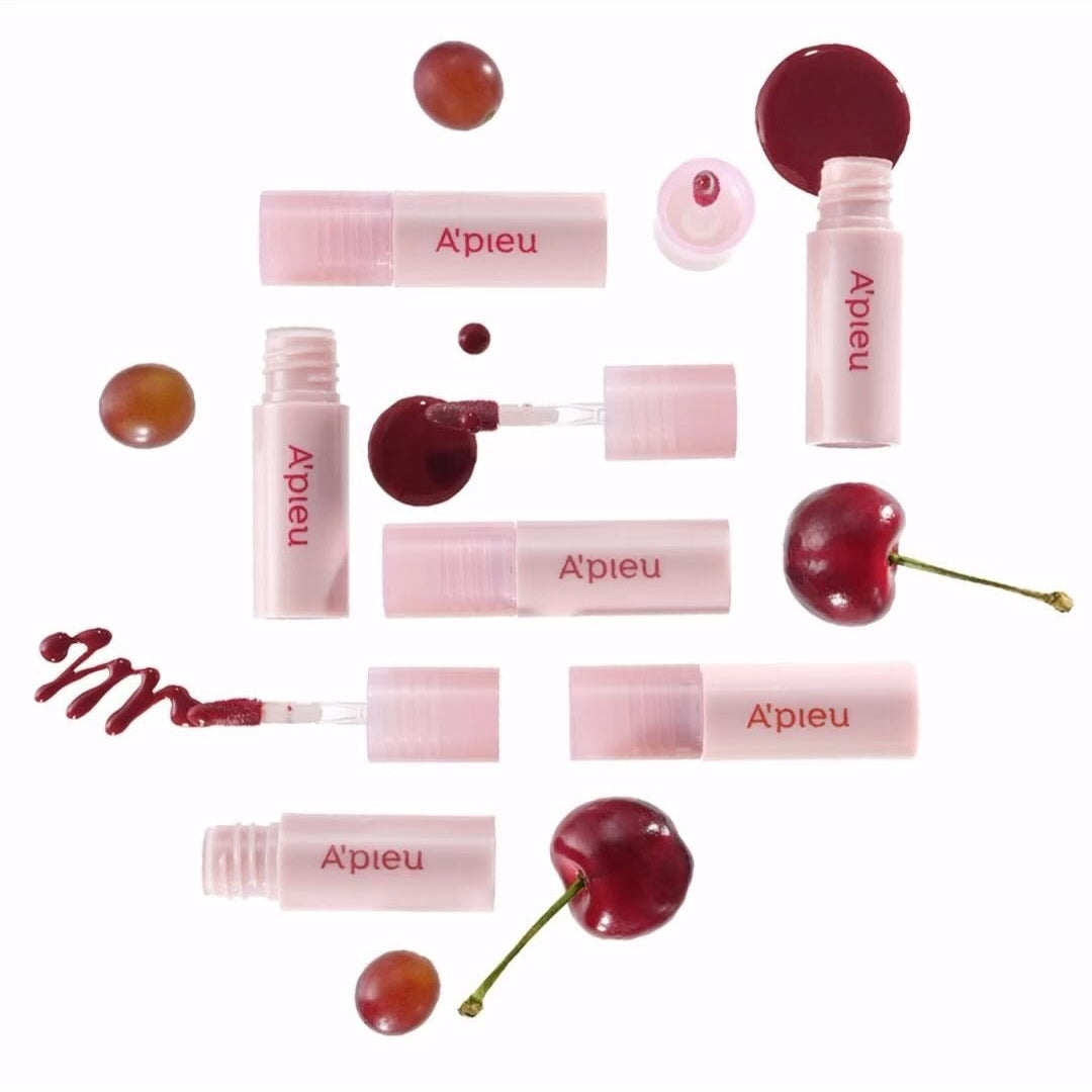 A'PIEU Juicy Pang Bear Cream Blusher Mini with cherry-inspired shades and packaging, perfect for a vibrant, dewy look.