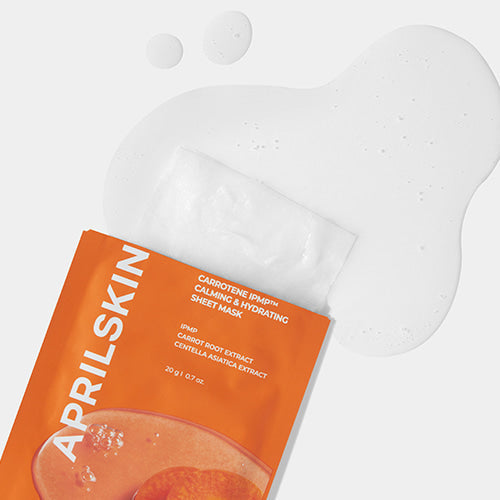 APRILSKIN Carrotent IPMP Calming & Hydrating Sheets Mask with carrot root extract and centella asiatica, 20g packaging