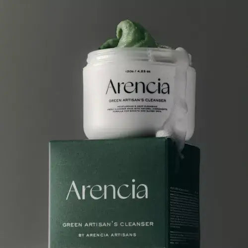 ARENCIA Green Artisan Cleanser Rice Soap 120g in white jar on green packaging