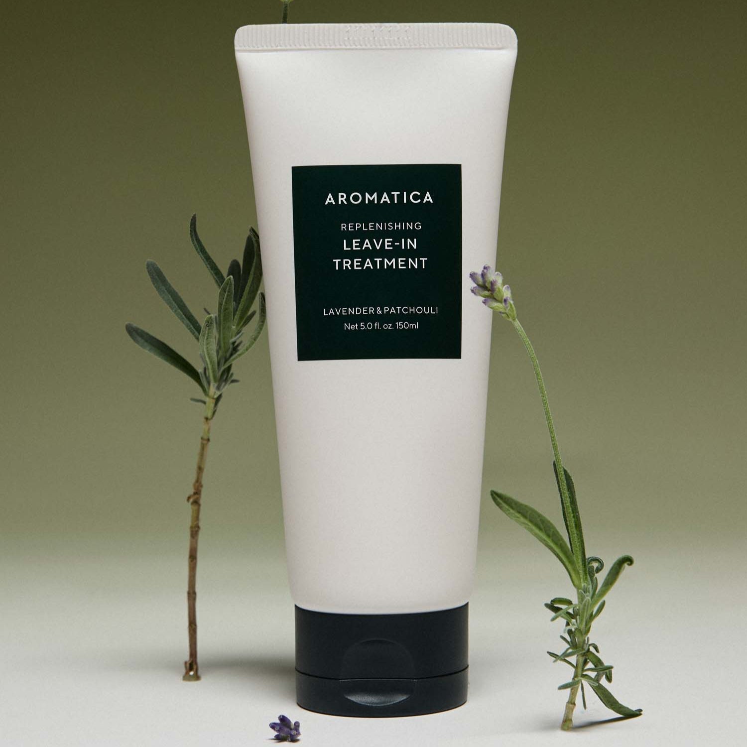 AROMATICA Replenishing Leave-In Treatment Lavender & Patchouli 150ML bottle with lavender and patchouli branches