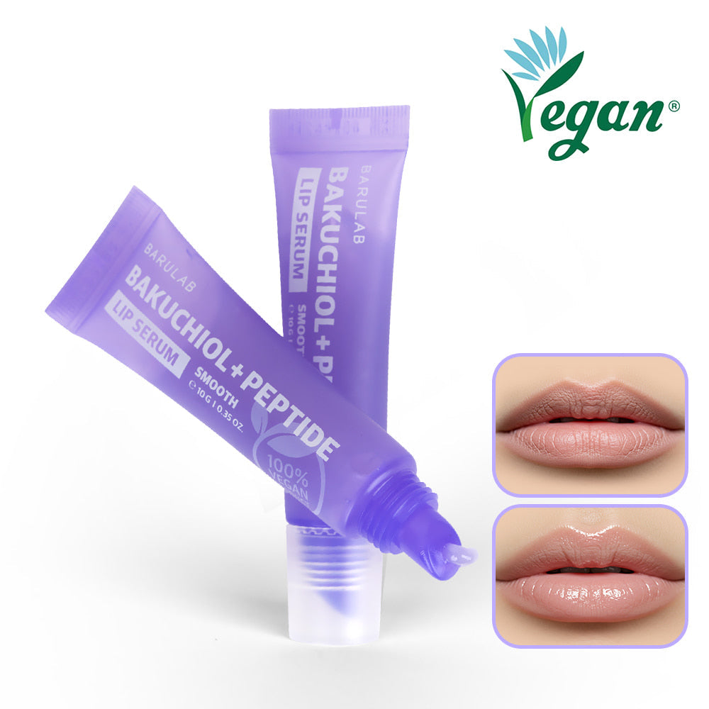 BARULAB Bakuchiol Peptide Smooth Lip Serum 10g vegan formula with before and after lip texture results