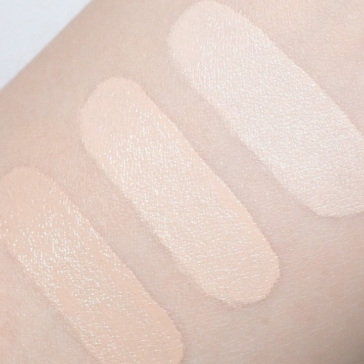 Swatches of BBIA Eau Stay Concealer showing different shades on skin for color comparison and texture.