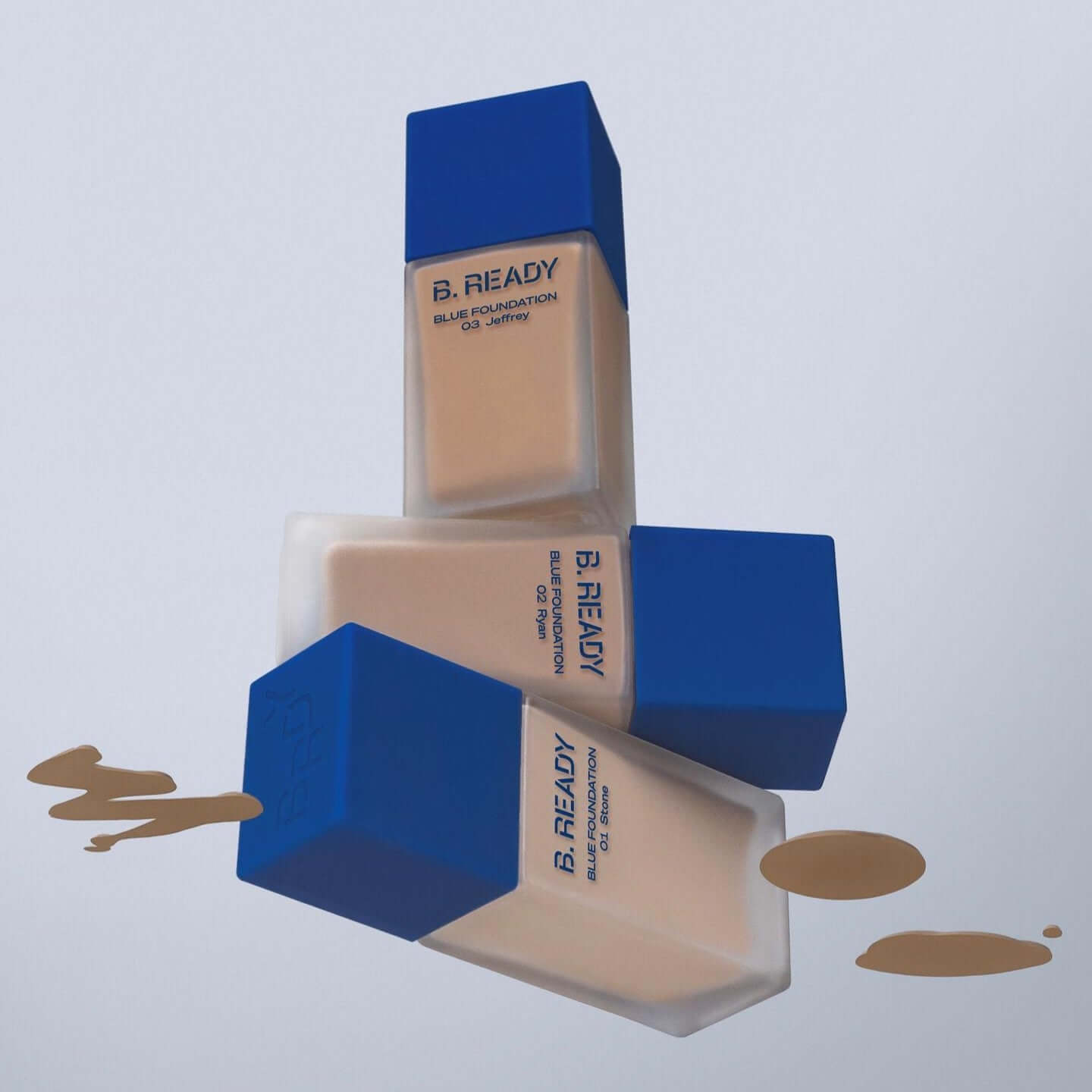 B.READY Blue Foundation glass bottles with blue caps for men by Gentleman Korea - Korean skincare for gentlemen