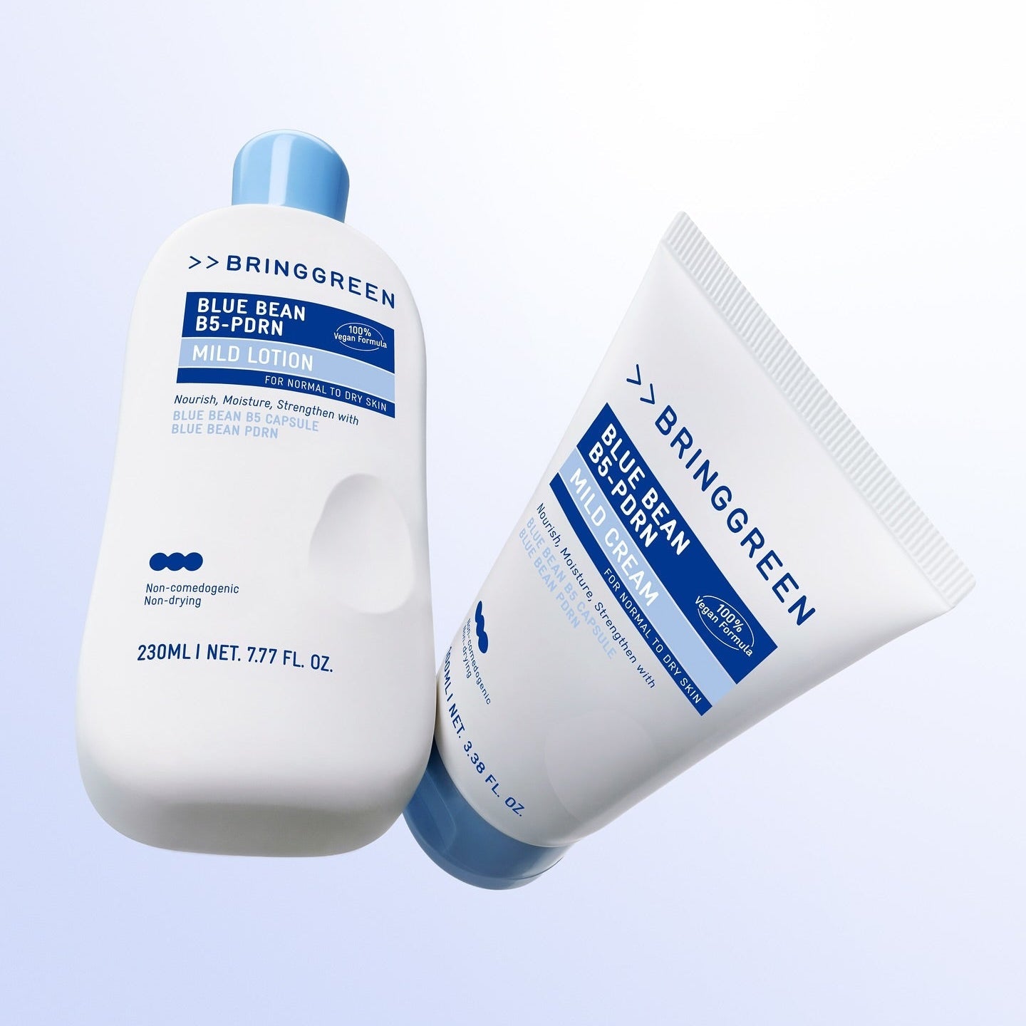 BRINGGREEN Blue Bean B5-PDRN Mild Lotion 230ml tubes on a white background