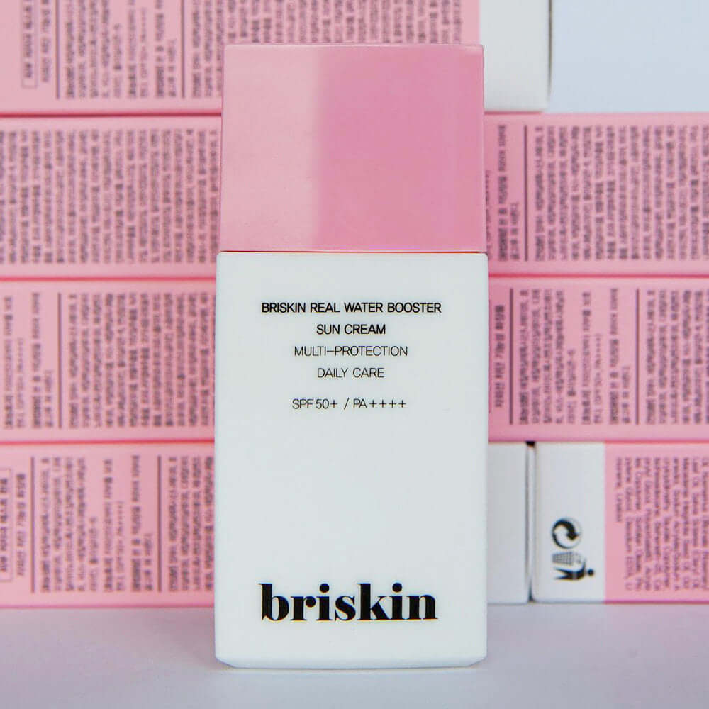BRISKIN Real Water Booster Sun Cream SPF+PA++++ 50ml with pink packaging