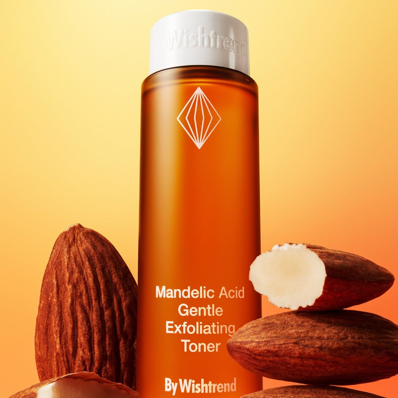 BY WISHTREND Madelic Acid Gentle Exfloliating Toner 150ml with almonds on a warm background