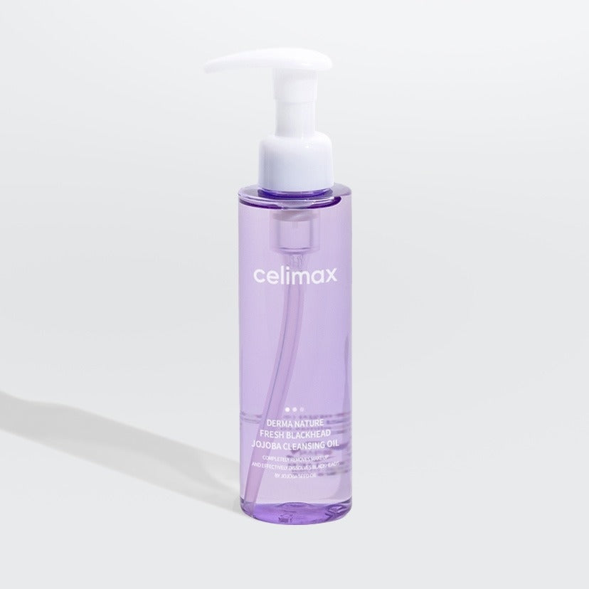 CELIMAX Derma Nature Fresh Blackhead Jojoba Cleansing Oil 150ml bottle on a white background