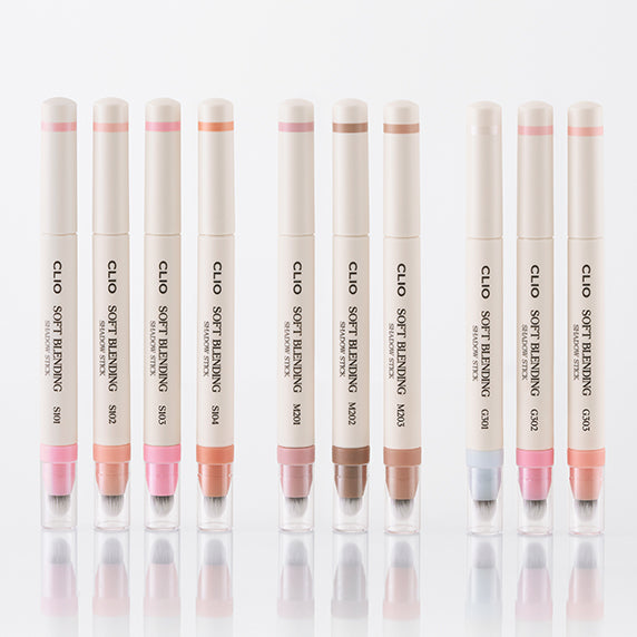 Assorted colors of CLIO Soft Blending Shadow Stick for easy eye makeup application.