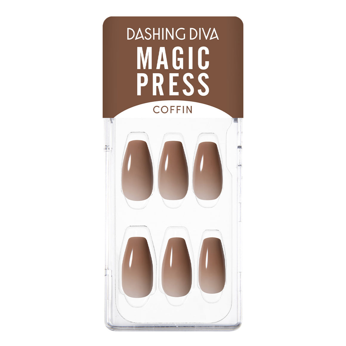 DASHING DIVA MAGIC PRESS Cinnamon Brown - Coffin nails in packaging