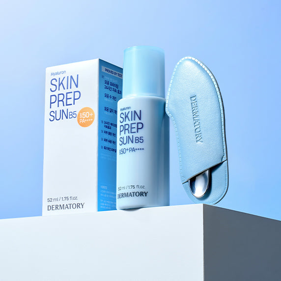 DERMATORY Hyaluronic Skin Prep Sun Cream B5 52ml bottle and packaging on display