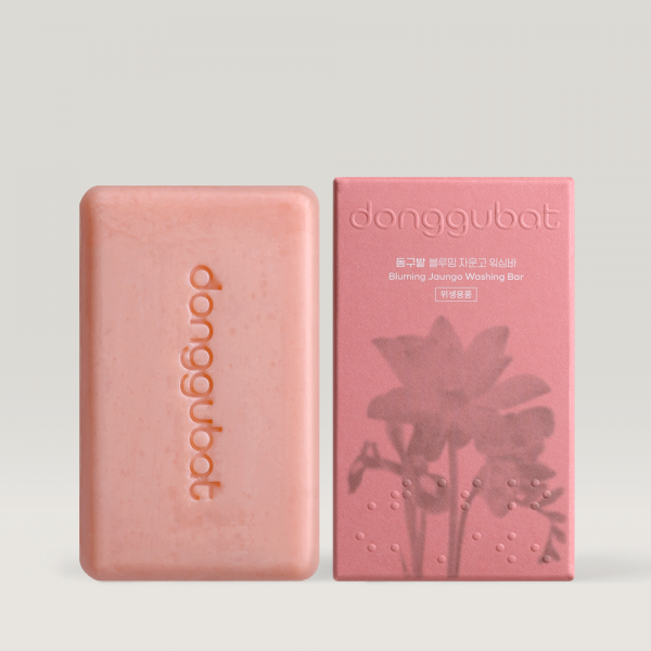 DONGGUBAT Blooming Jaungo Washing Bar 80g with packaging showcasing floral imprint on soap bar.
