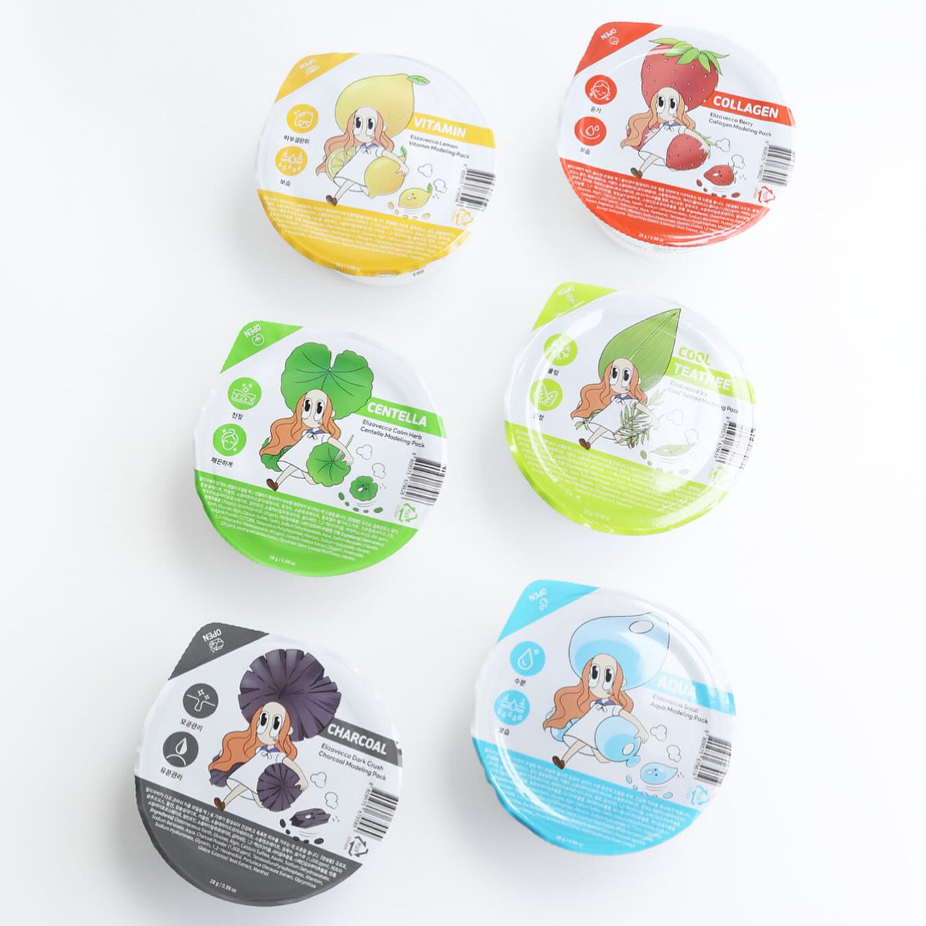 ELIZAVECCA Modeling Pack Face Mask 6 Types, vitamin, collagen, centella, tea tree, hyaluronic, charcoal variety pack