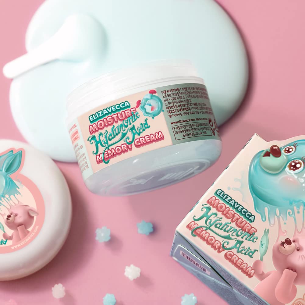 ELIZAVECCA Moisture Hyaluronic Acid Memory Cream 100g product packaging on a pink background