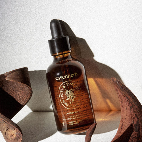 ESSENHERB Vegan Jojoba 100% Oil Unrefined Cold-Pressed 60ml bottle with dropper