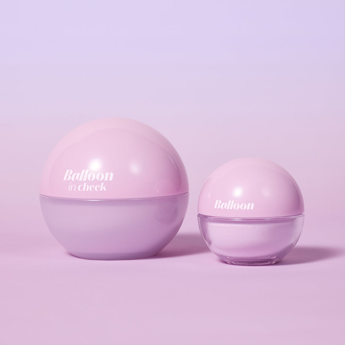 ETUDE Balloon in cheek 6g blush product in pink spherical containers on a purple background