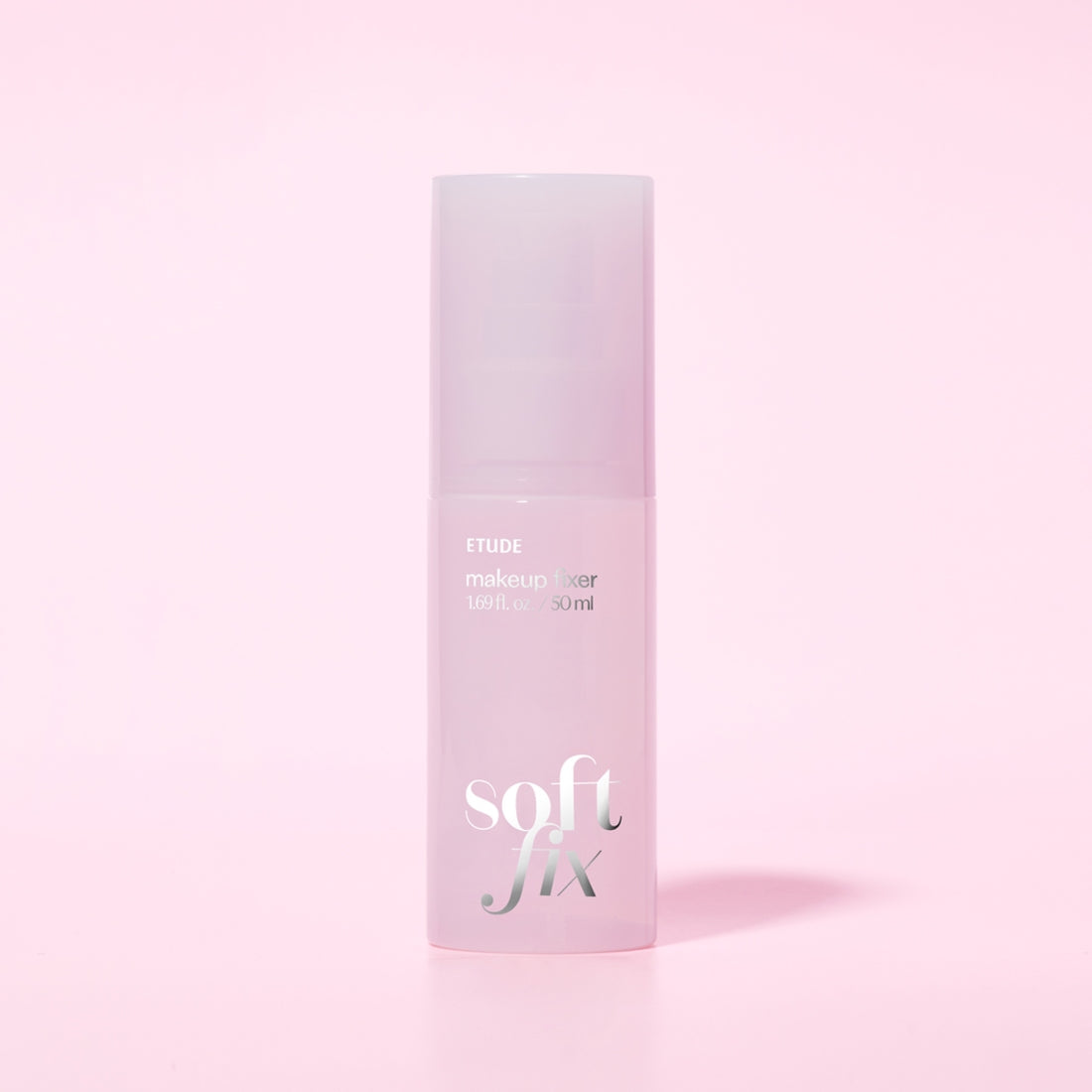 ETUDE Soft Fix Makeup Fixer 50ml bottle on a pink background