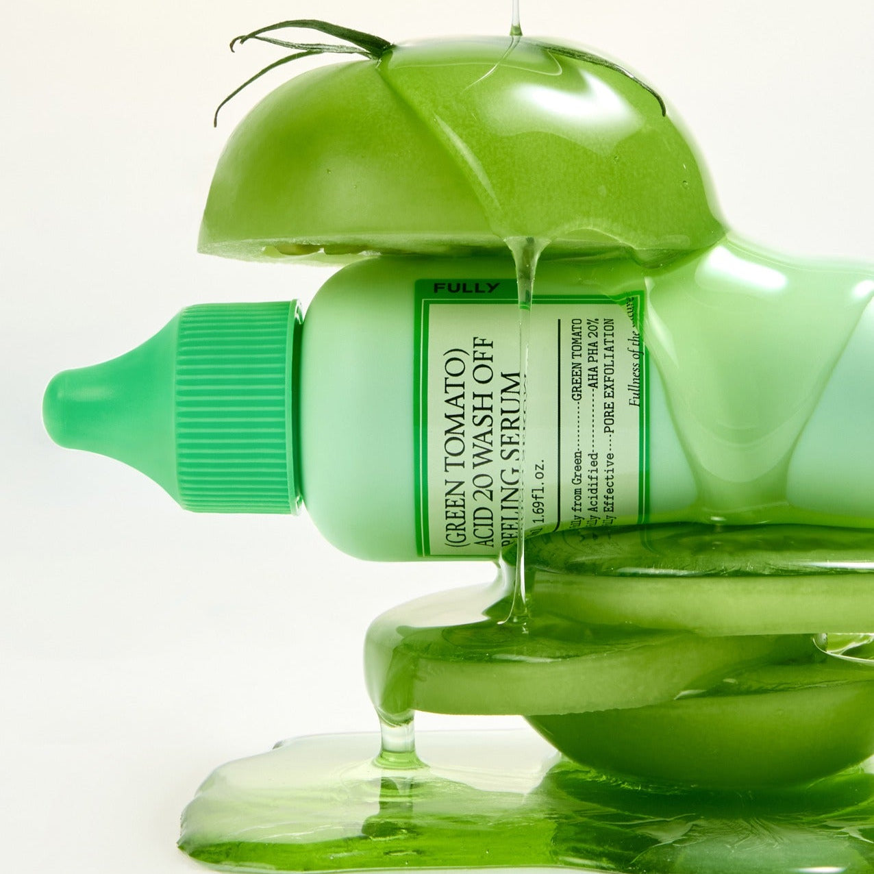 FULLY Green Tomato Acid 20 Wash-Off Peeling Serum 50ml with green tomato background for exfoliation and skincare benefits