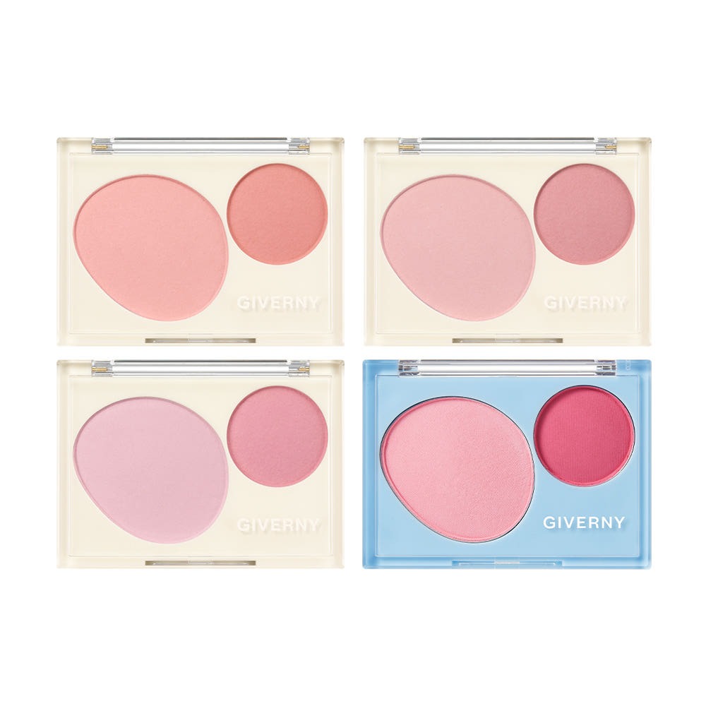 GIVERNY Fluffy Dual Blusher 7.4g with multiple shades in elegant packaging