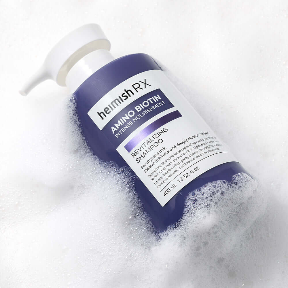 HEIMISH RX Amino Biotin Revitalizing Shampoo 400ml bottle with foam for intense nourishment