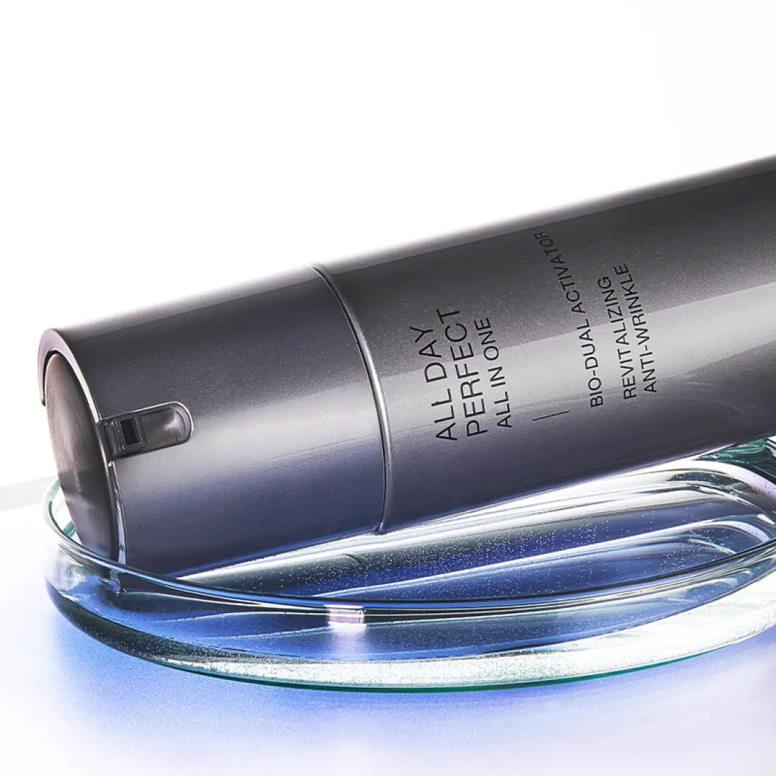 IOPE Men All Day Perfect All In One 120ml dark grey pump bottle on glass dish Gentleman Korea Korean men's skincare