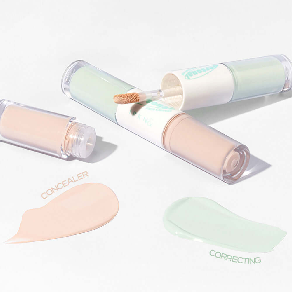IPKN Personal Tone Correcting Concealer Duo (Green) showing green and beige shades for color correction and concealment.