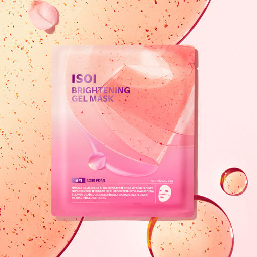 ISOI Brightening Gel Mask 29g 1 sheet, 5 pieces on abstract pink background