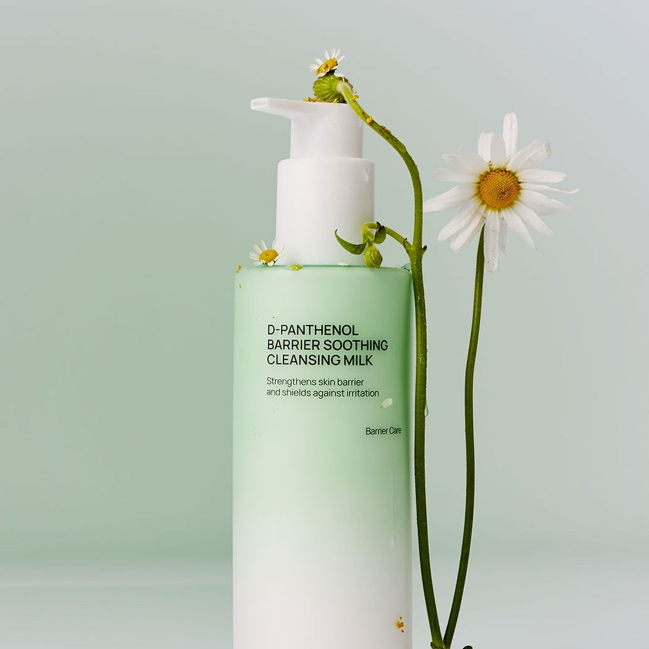 JUMISO D-Panthenol Barrier Soothing Cleansing Milk 300ml Refill Offer (+100ml Refill) with flowers