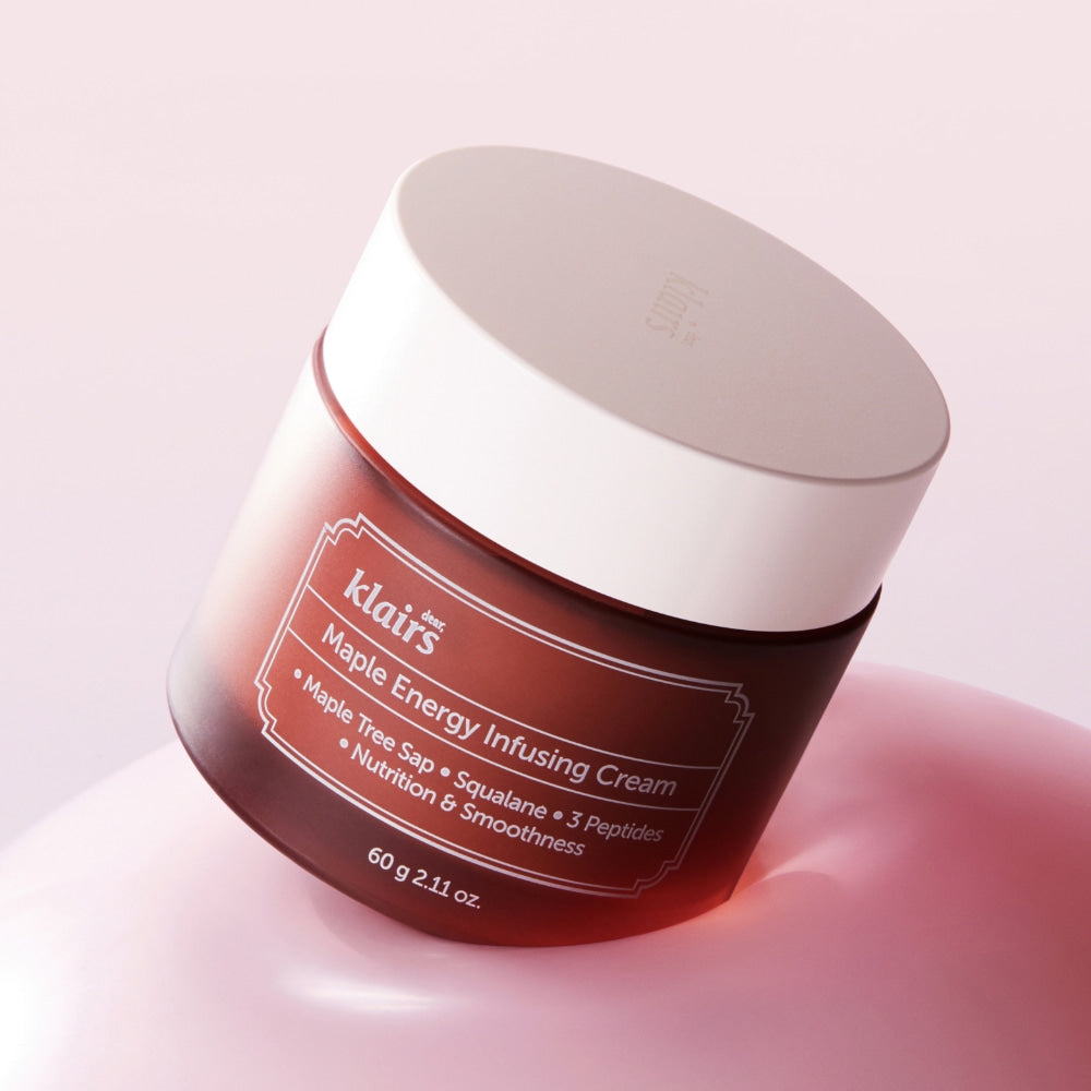 KLAIRS Maple Energy Infusing Cream 60g in minimalist jar design for hydration and nutrition.