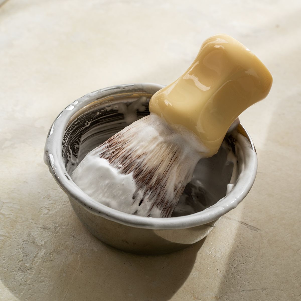 LAZY SOCIETY Classic Shaving Brush with lather in bowl — Gentleman Korea premium Korean men’s shaving brush