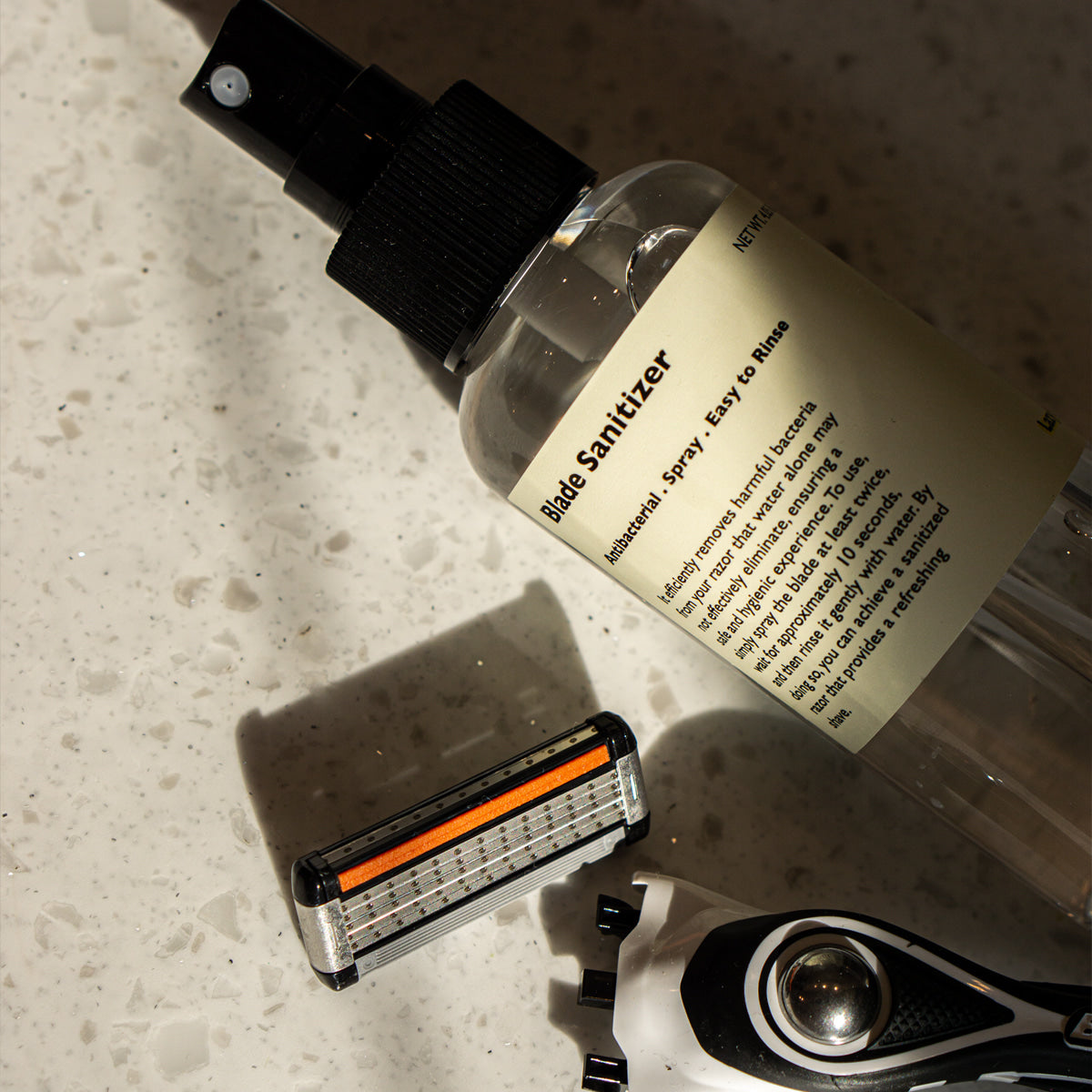 LAZY SOCIETY Razor Blade Sanitizer 120ml bottle spray with razor head and shaver - Gentleman Korea premium men’s blade disinfectant