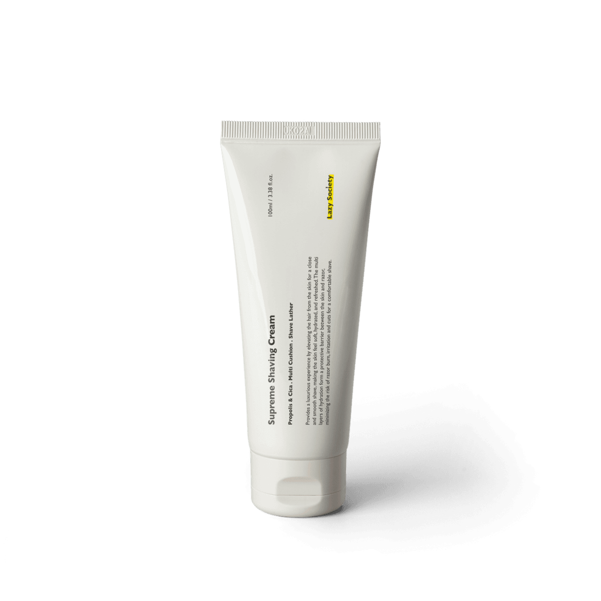LAZY SOCIETY Superme Shaving Cream 100ml tube on white background, Gentleman Korea premium men’s shaving cream for a smooth shave
