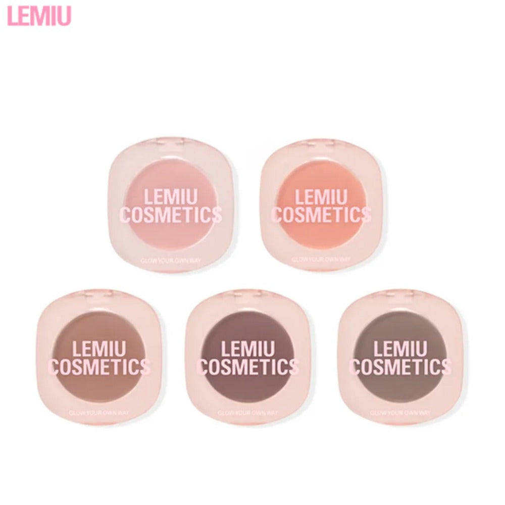 Five shades of LEMIU Eye To Cheek makeup product, featuring versatile colors from LEMIU Cosmetics for eyes and cheeks.