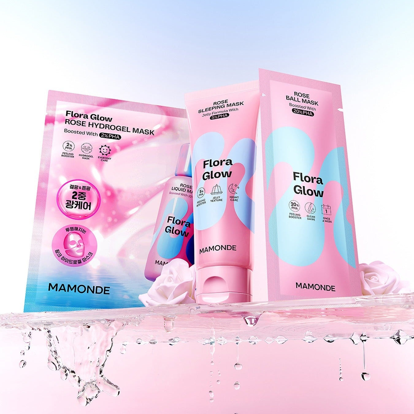 MAMONDE Flora Glow Rose Sleeping Mask 80ml product image featuring packaging and design amidst soft pink roses.