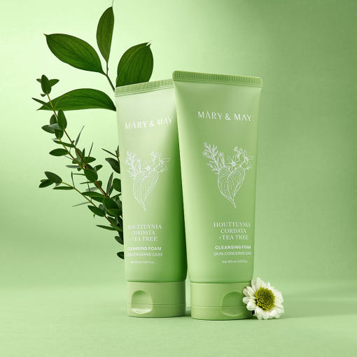 MARY&MAY Tea Tree Pore Cleansing Foam 150ml with natural botanical elements in green packaging