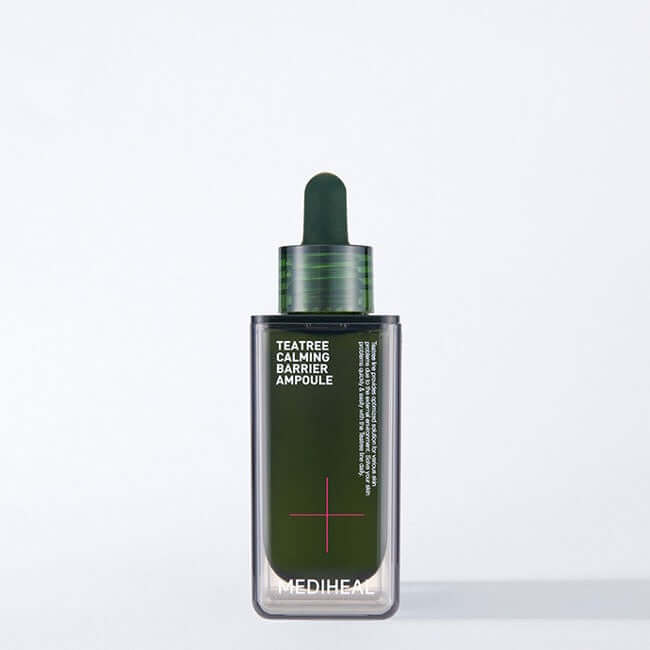 MEDIHEAL Tea Tree Soothing Barrier Ampoule 50ml in green bottle with dropper on white background