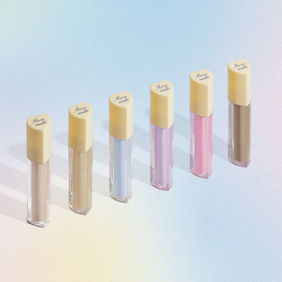 MERRYMONDE Merry Everyday Color Correcting Concealer in six different shades against a gradient background