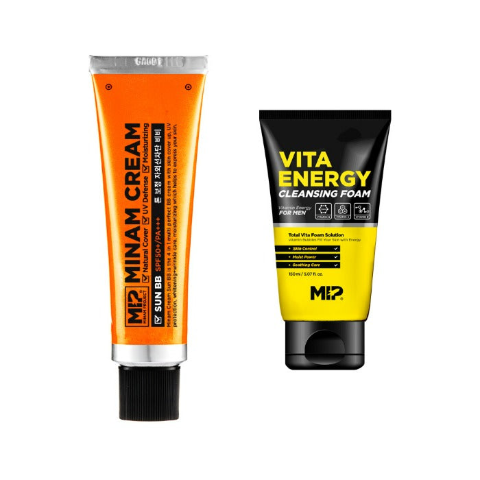 MIP Minam Cream Sun BB + Vita Energy Cleansing Foam Set Gentleman Korea men's Korean skincare set, SPF BB cream and cleansing foam