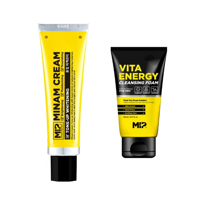 MIP Minam Cream Tone-up Whitening + Vita Energy Foam CLeansing - Korean men’s skincare set by Gentleman Korea
