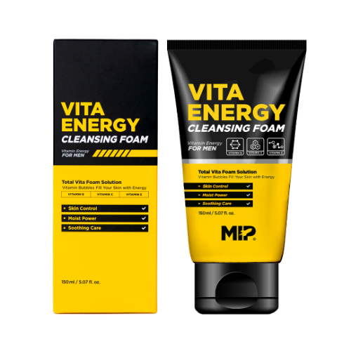 MIP Vita Energy Cleansing Foam 150ml – Gentleman Korea packaging and tube for men’s Korean skincare, 150ml tube and box