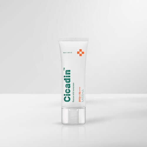 MISSHA Cicadin Rescue Mild Sunscreen 40ml tube on a white background.