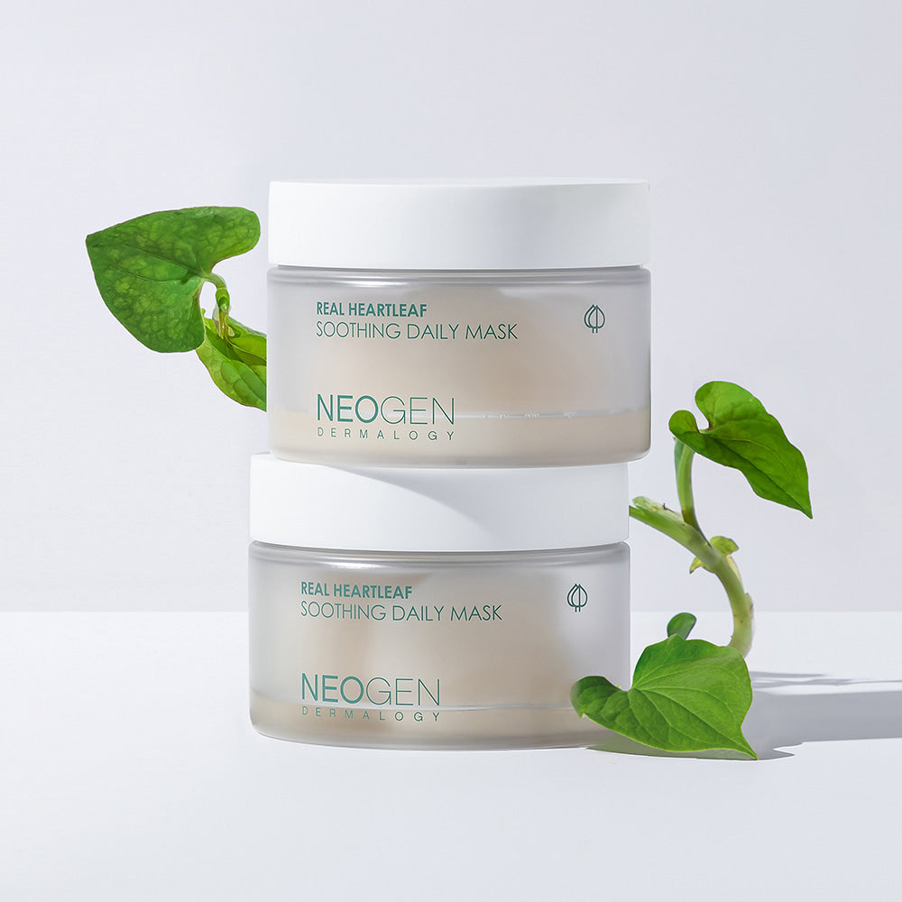 NEOGEN Real Heartleaf Soothing Daily Mask 40 Sheets containers with green leaves