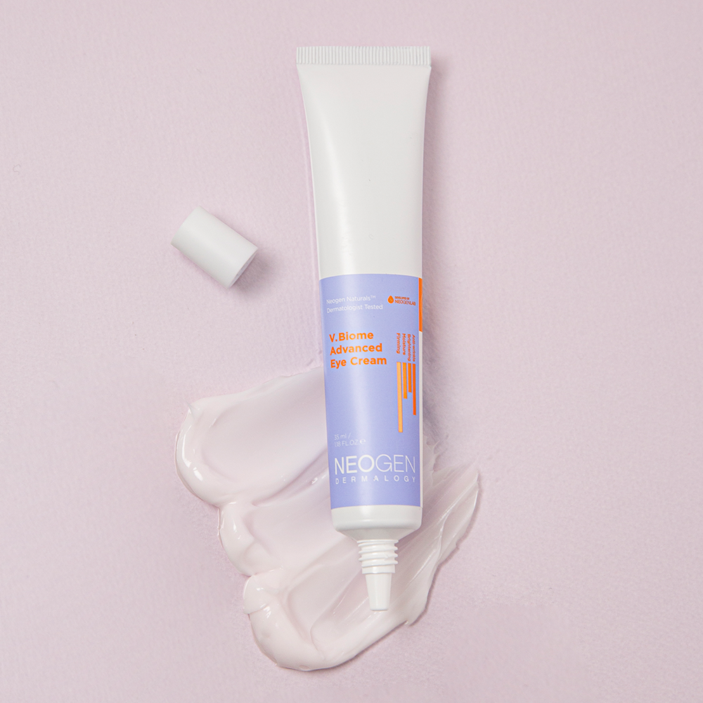 NEOGEN V Biome Advanced Eye Cream 35ml tube with cream texture on pink background
