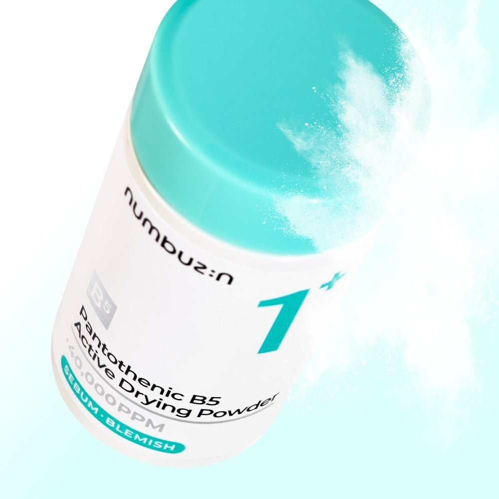 NUMBUZIN No.1 Pantothenic Acid Active Up Dressing Powder 7g in a turquoise container with powder in the air.