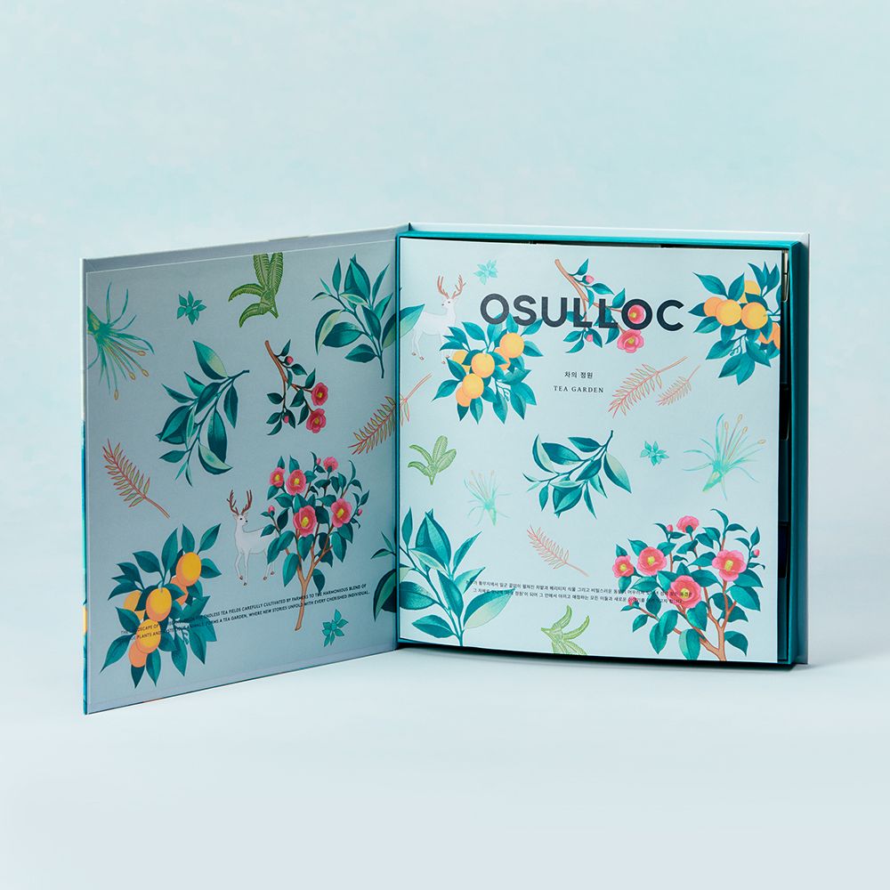 OSULLOC Tea Garden Set 2025 packaging with floral design and open box display