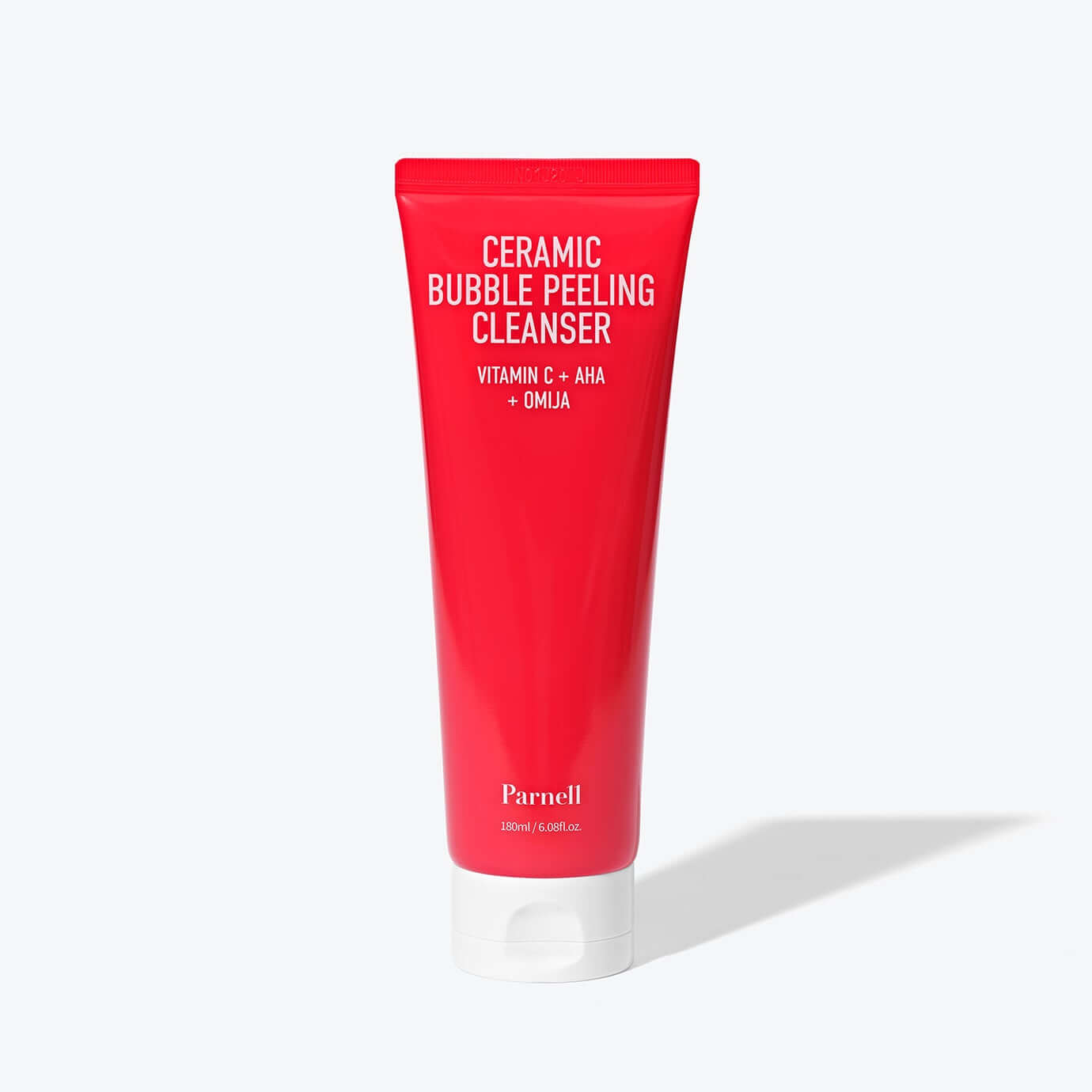 PARNELL AHA Omija Ceramic Bubble Peeling Cleanser 180ml tube packaging on a white background.